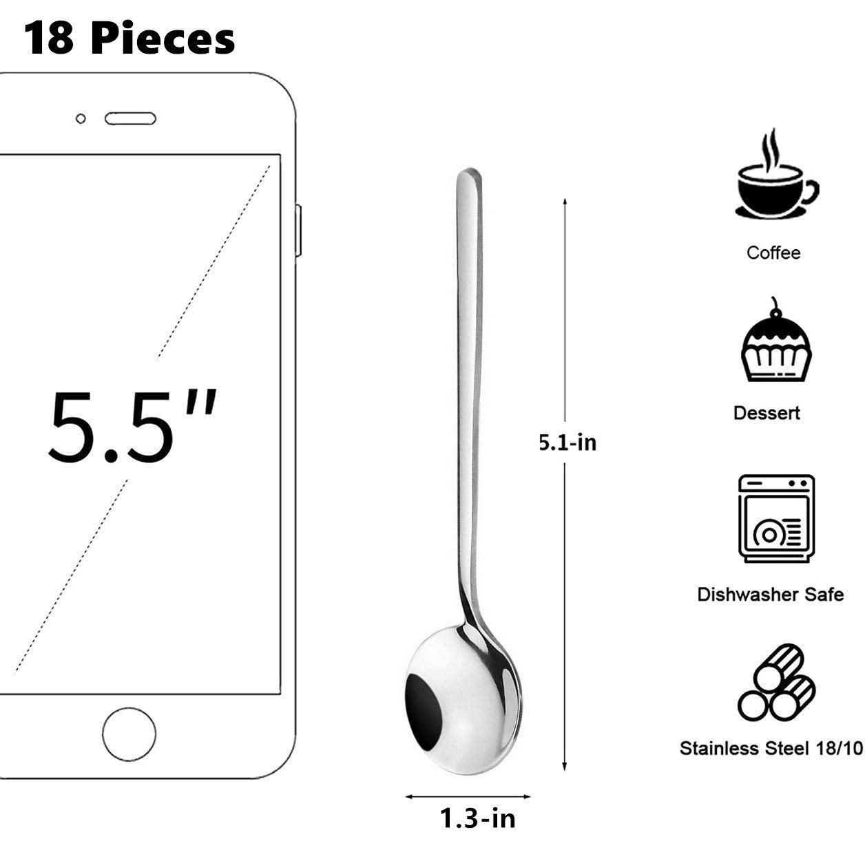 10 Pack Espresso Spoons 18/10 Stainless Steel Teaspoons Set For Coffee Sugar Dessert Cake Ice Cream Soup Antipasto Cappuccino, 5