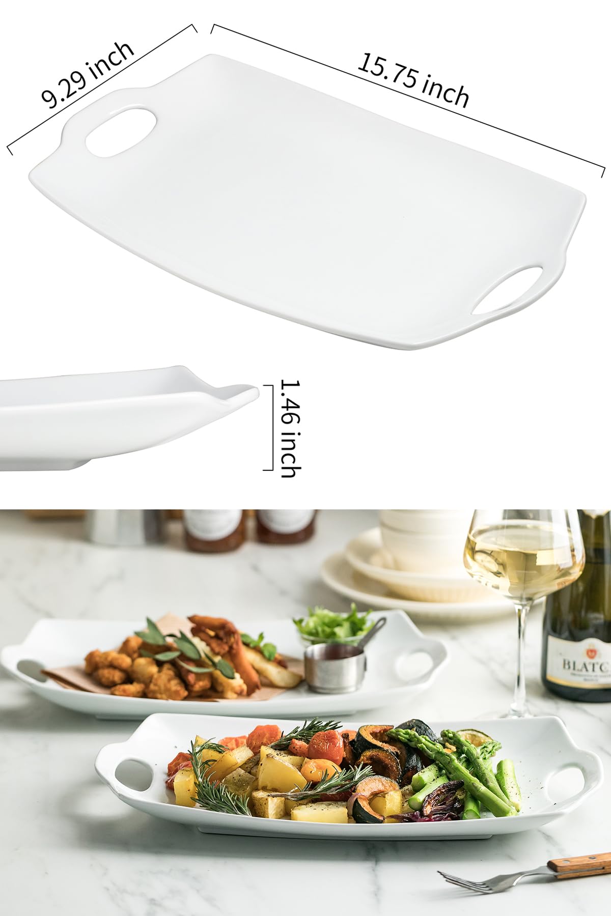 Lauchuh Serving Tray With Handles, 15.75'' Large Platters For Turkey Porcelain Serving Dish For Entertaining White Plates For Th