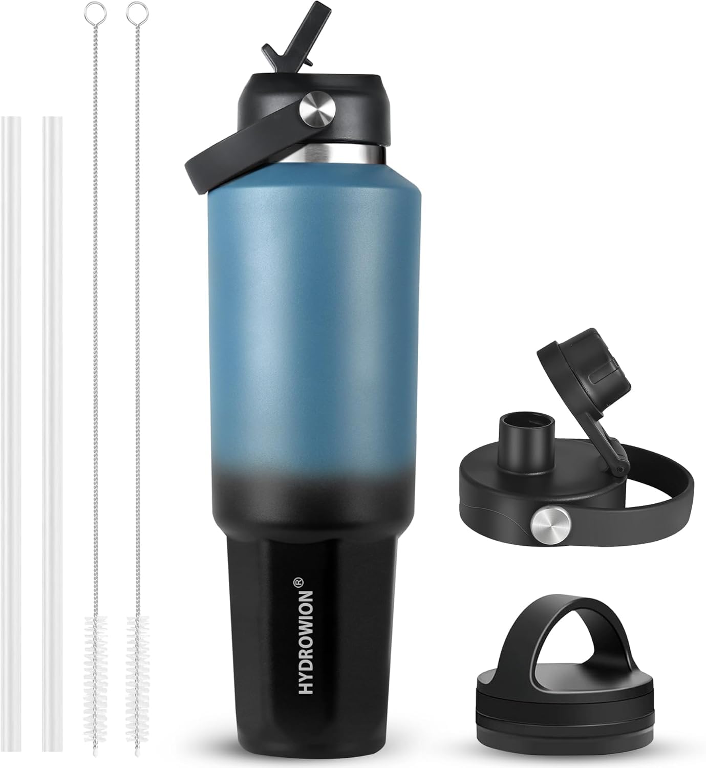 HYDROWION 32 oz Insulated Water Bottle, Car Water Bottle Holder - Double Wall Vacuum Insulated Travel Bottle with Straw Lid, Spo