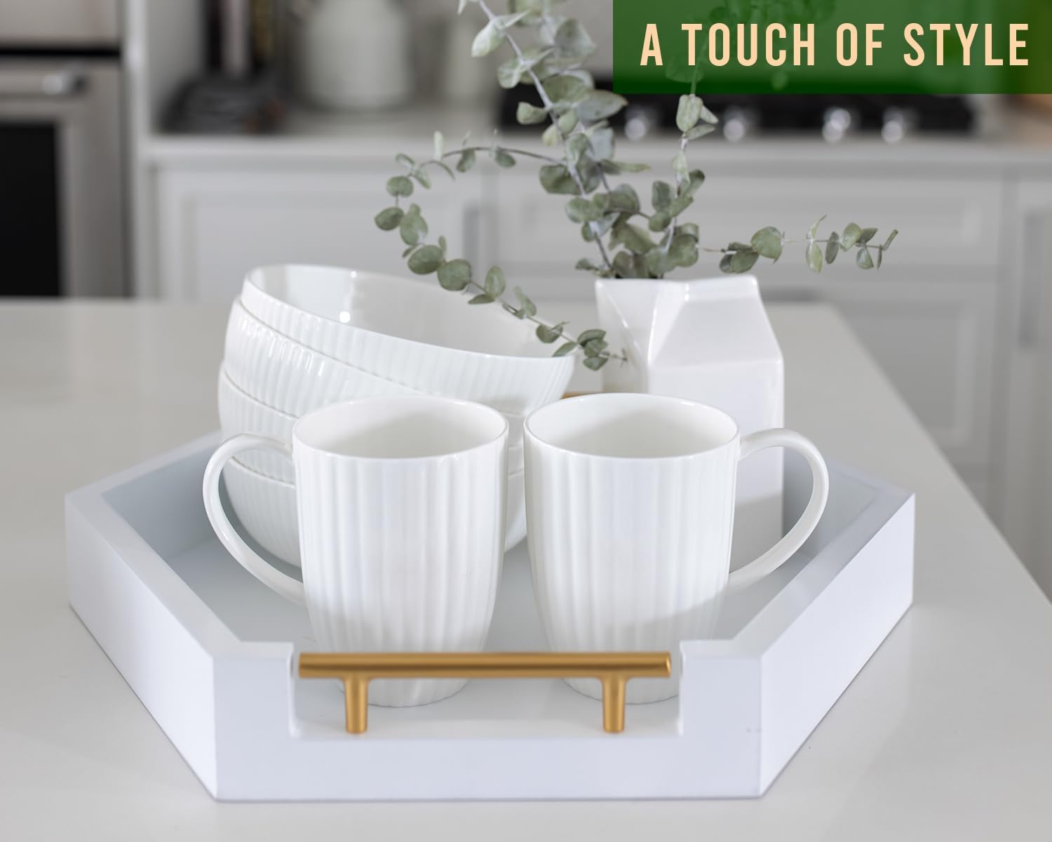 Honeycomb Wooden Serving Trays With Golden Handles - Set Of 2 Hexagon Nesting Trays - Large And Small Wood Trays For Food, Ottom