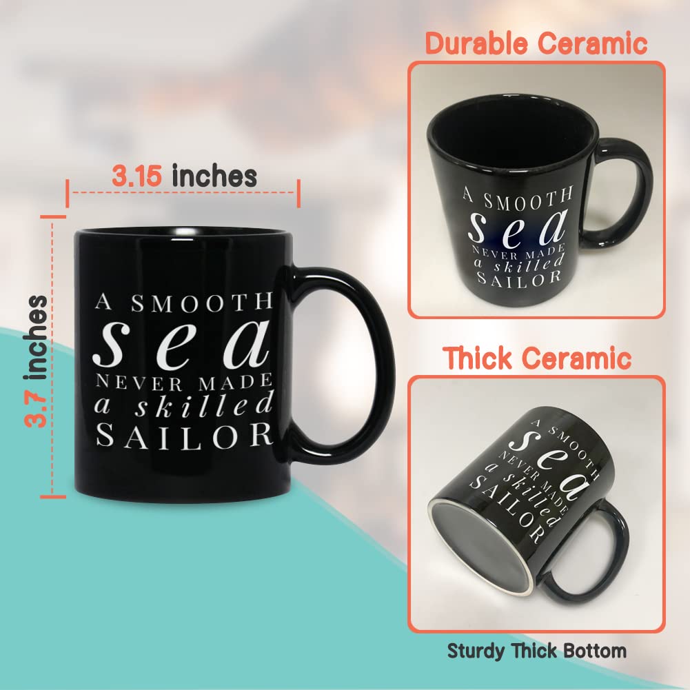 Bubble Hugs Sailor Coffee Mug 11 Oz, A Smooth Sea Never Made A Skilled Sailor Appreciation Gift Cup For Captain Seafarer Navy Bo