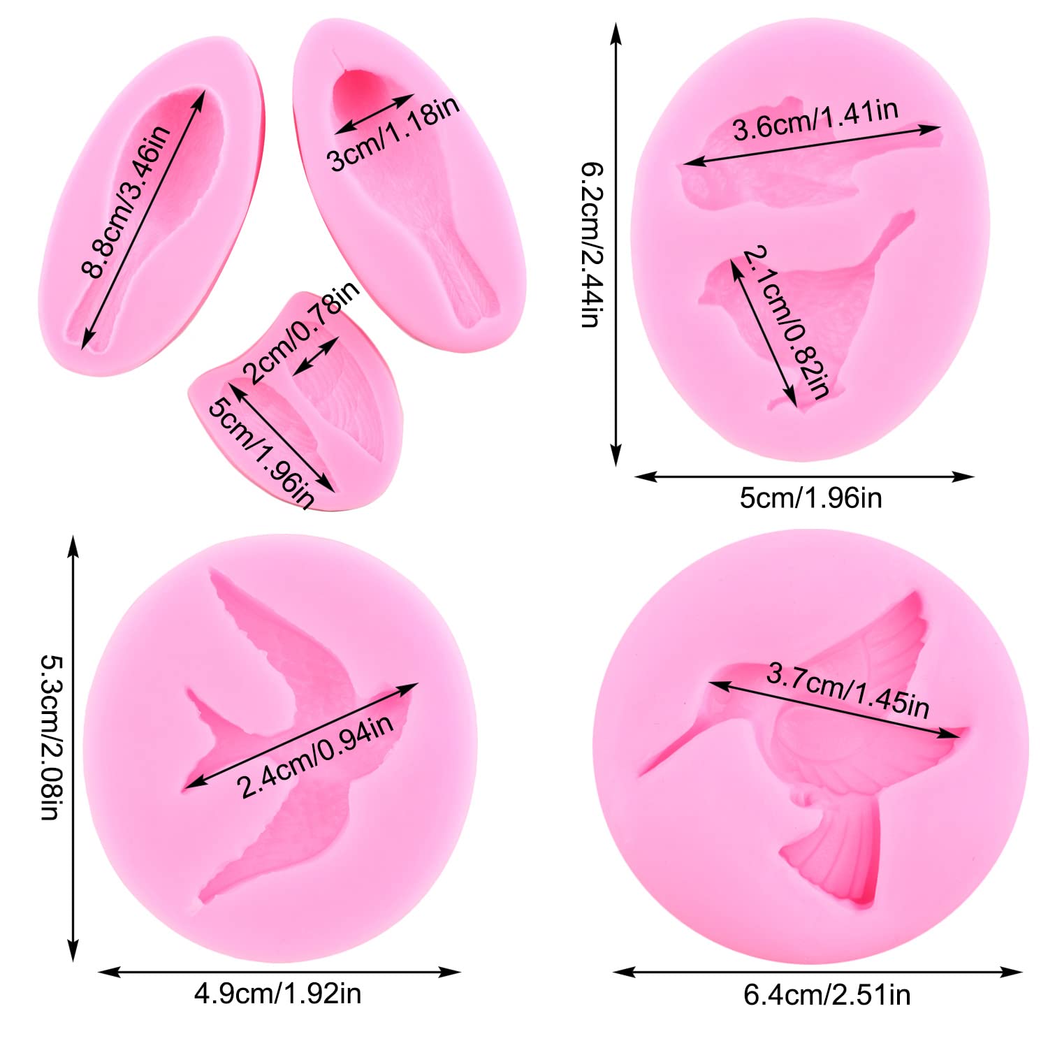 Mypracs Bird Silicone Fondant Molds For Cake Decorating Cupcake Topper Chocolate Candy Sugar Polymer Clay Gum Paste Set Of 4