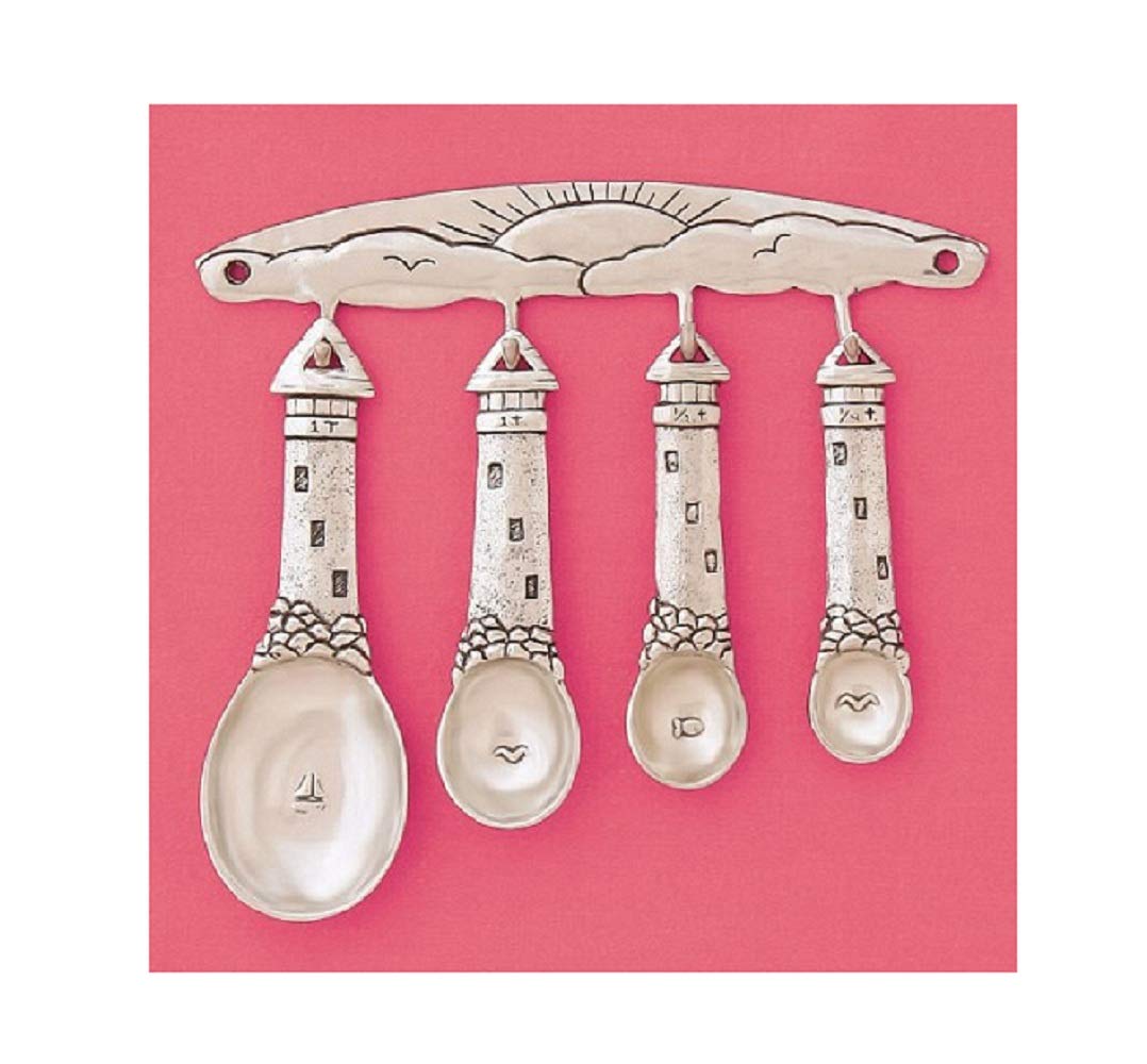 4 Pewter Lighthouse Measuring Spoons Set Kitchen