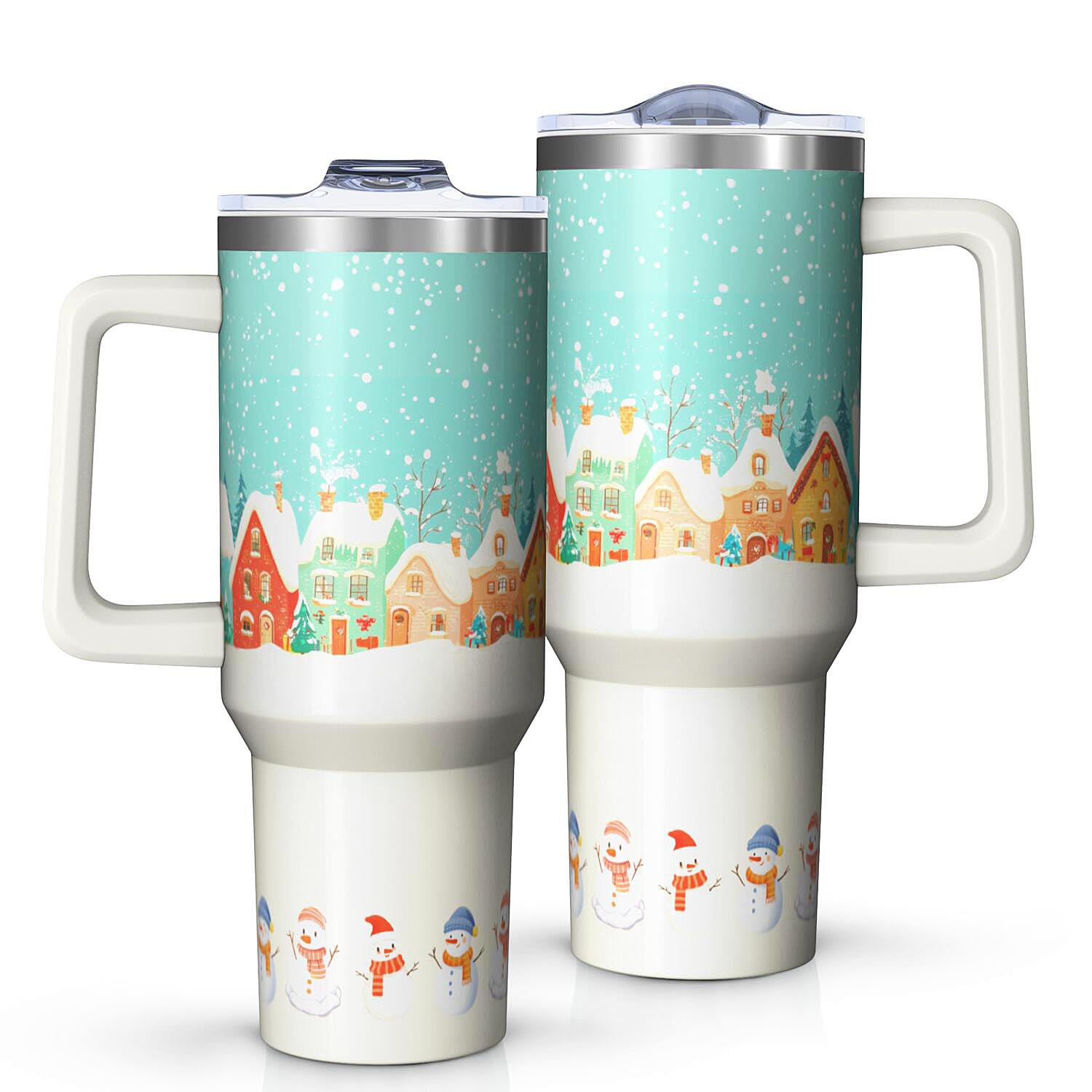 Geliao Lianglo 40oz Christmas Tumbler with Handle and Straw,Cute Snowmen and Cozy Village,Funny Creative Xmas Gift for Women Gir