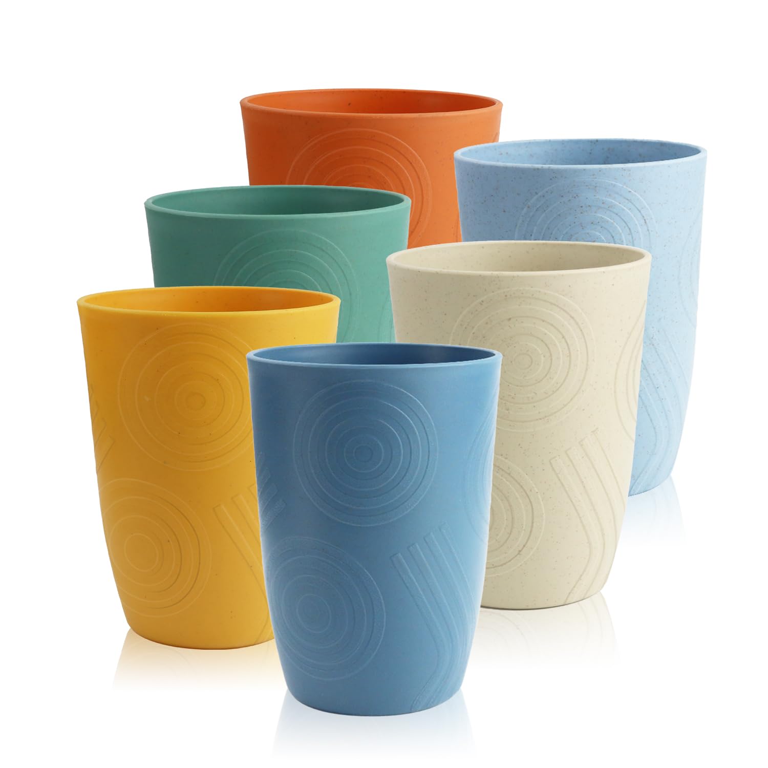 BUSOKIP 12oz Wheat Straw Cups Set of 6, Alternatives to Plastic Cups Reusable, Unbreakable Drinking Glasses, Microwave & Dishwas