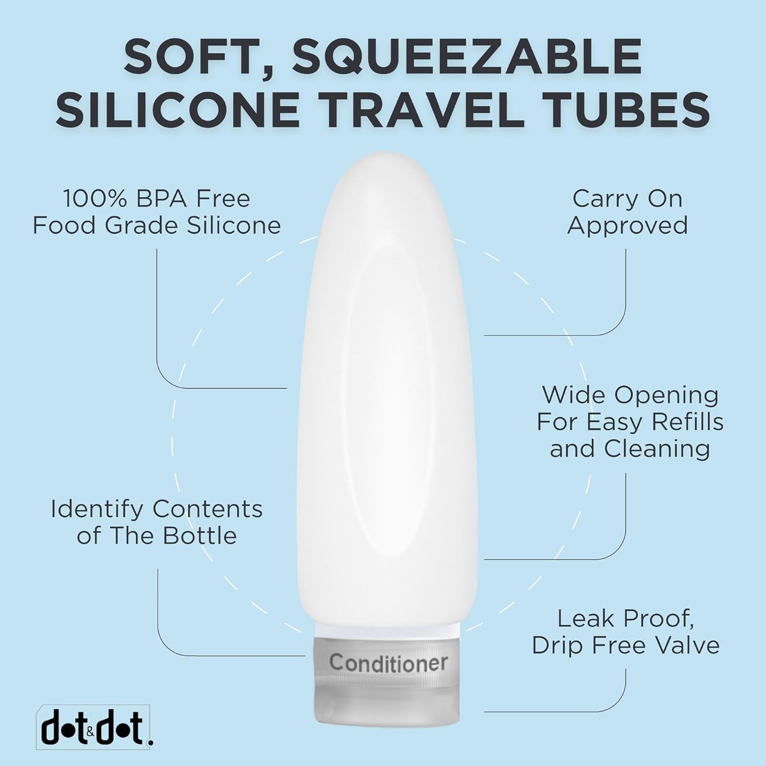 Dot&Dot Leak Proof Travel Bottles For Toiletries - Tsa Approved Travel Shampoo Bottles - 3Oz Travel Shampoo And Conditioner Bott