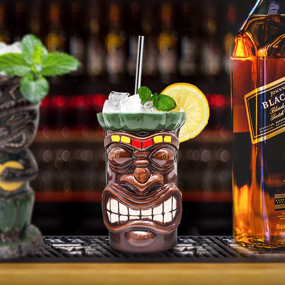 Suprobarware Tiki Mugs Set Of 4- Ceramic Hawaiian Party Mugs Large Drinkware, Tiki Bar Mugs For Cocktails, Tropical Cups Drinks