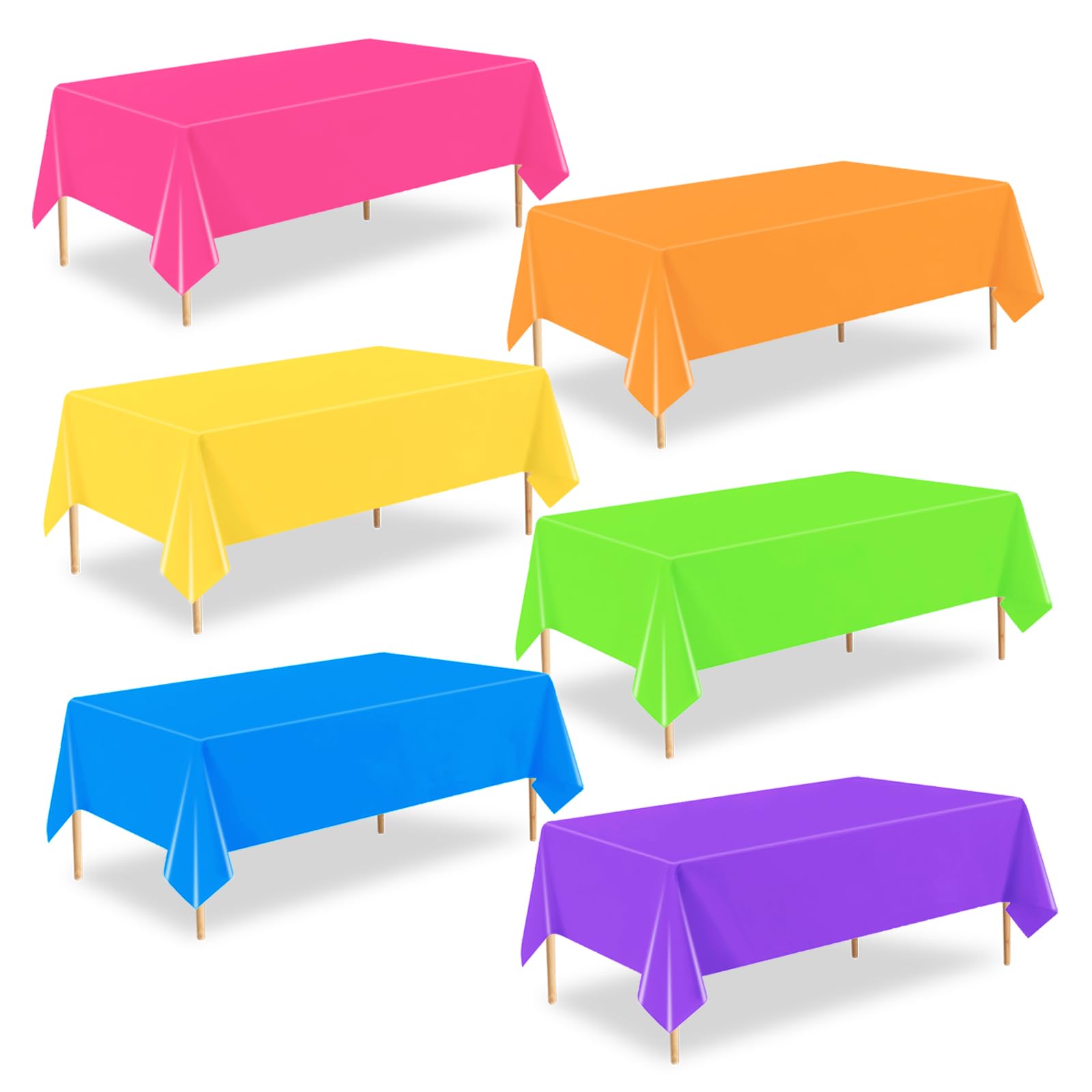 ZHIAXTON 6 Pack Neon Table Cloths,54 X 108 Inch Disposable Plastic Colorful Tablecloth,Rectangular Glow in The Dark Table Cloths