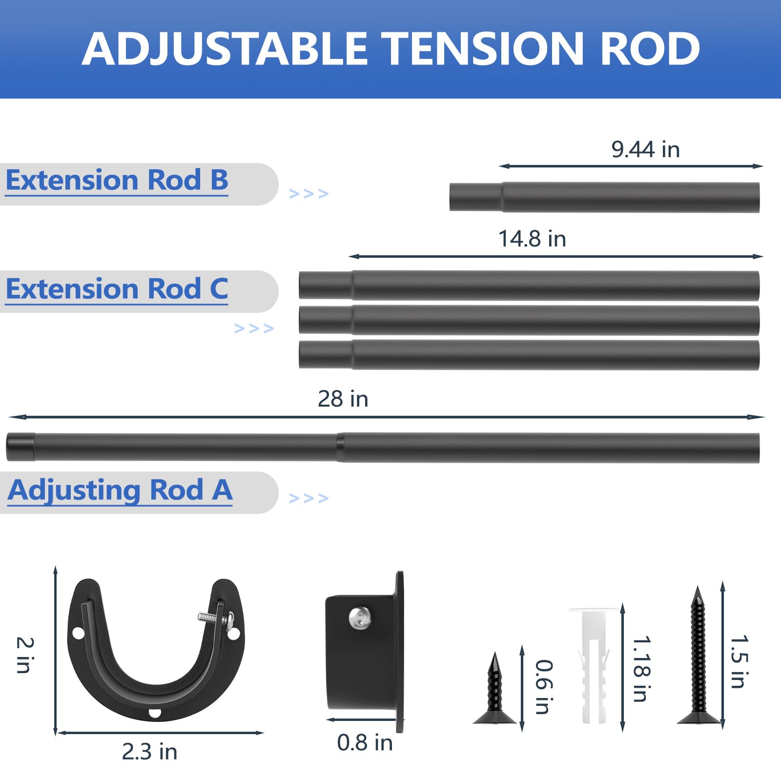 Sutine Closet Rods For Hanging Clothes, 17 To 83 Inch Closet Rod, Heavy Duty Adjustable Clothes Hanging Bar Rod Matte Black Clos