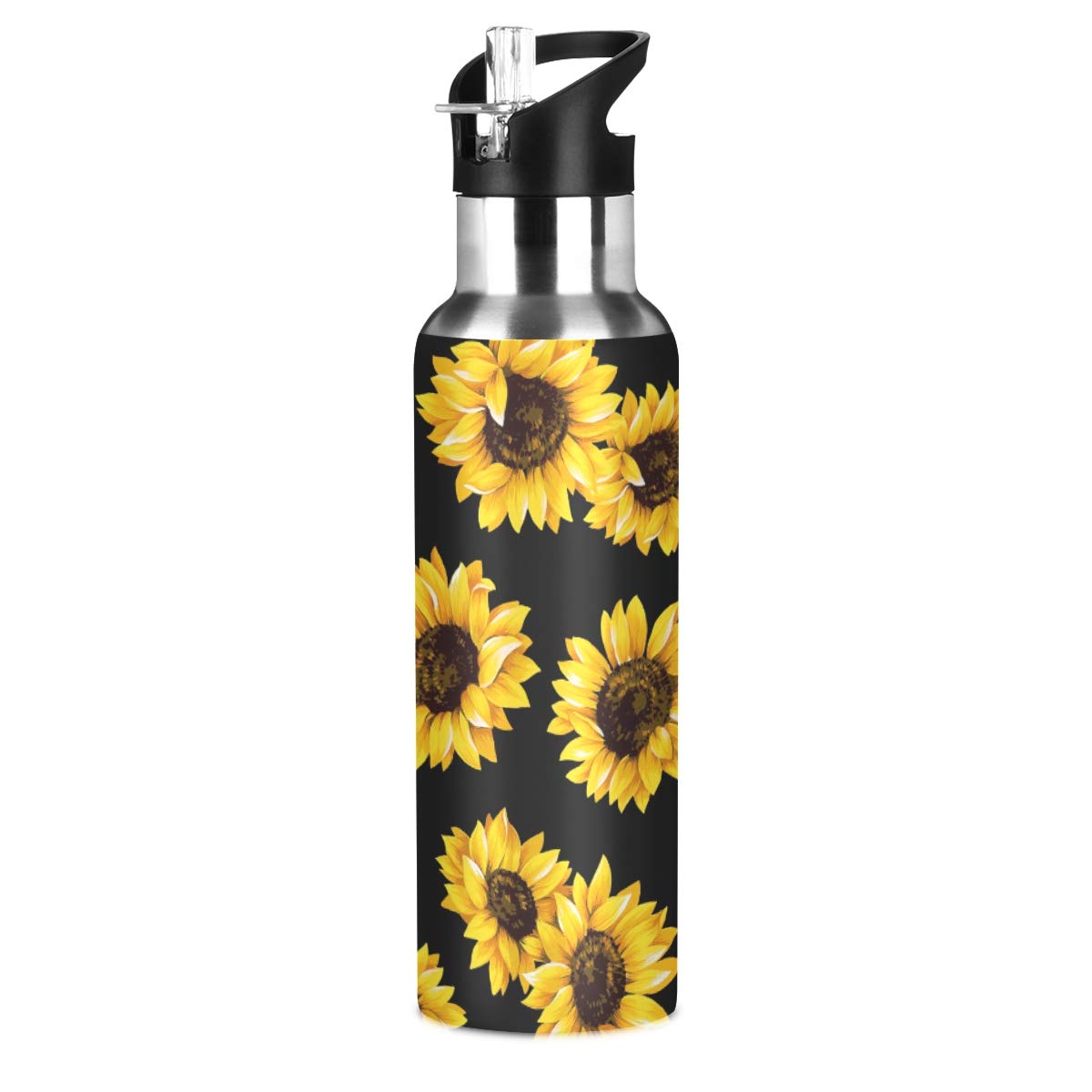 Alaza Sunflower Water Bottle With Straw Lid Kids Vacuum Insulated Stainless Steel Bpa Free Water Flask Thermo Mug Sport, 20 Oz H