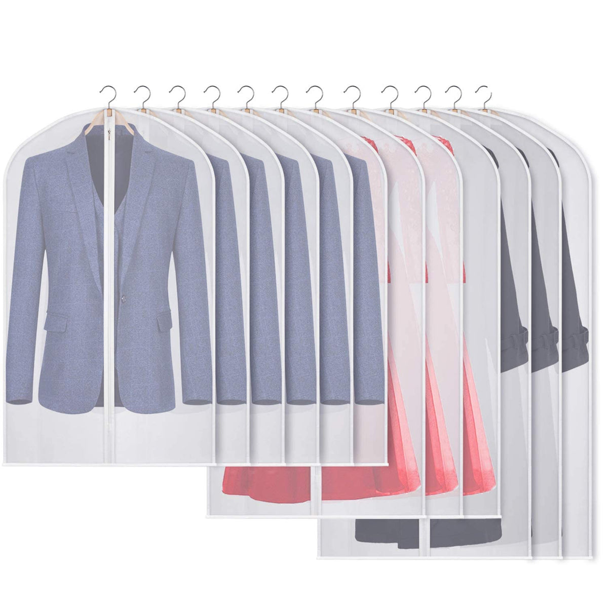 Kntiwiwo Clear Garment Bags Suit Bag For Closet Storage Set Of 12 Hanging Dress Cover Bag With Zipper For Suit, Coat, Long Dress