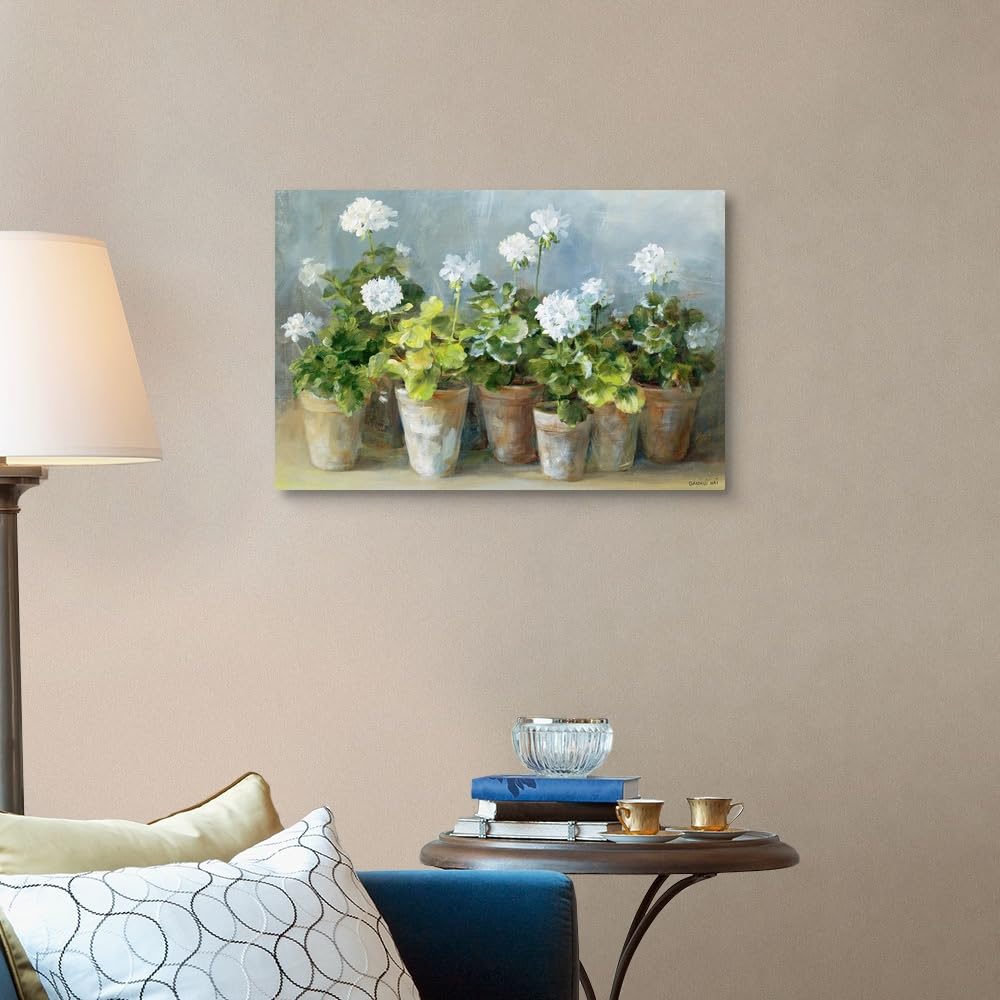 Canvas On Demand White Geraniums Canvas Wall Art Print By Danhui Nai, Traditional, Home Decor, Design Floral Artwork, 30''X20''