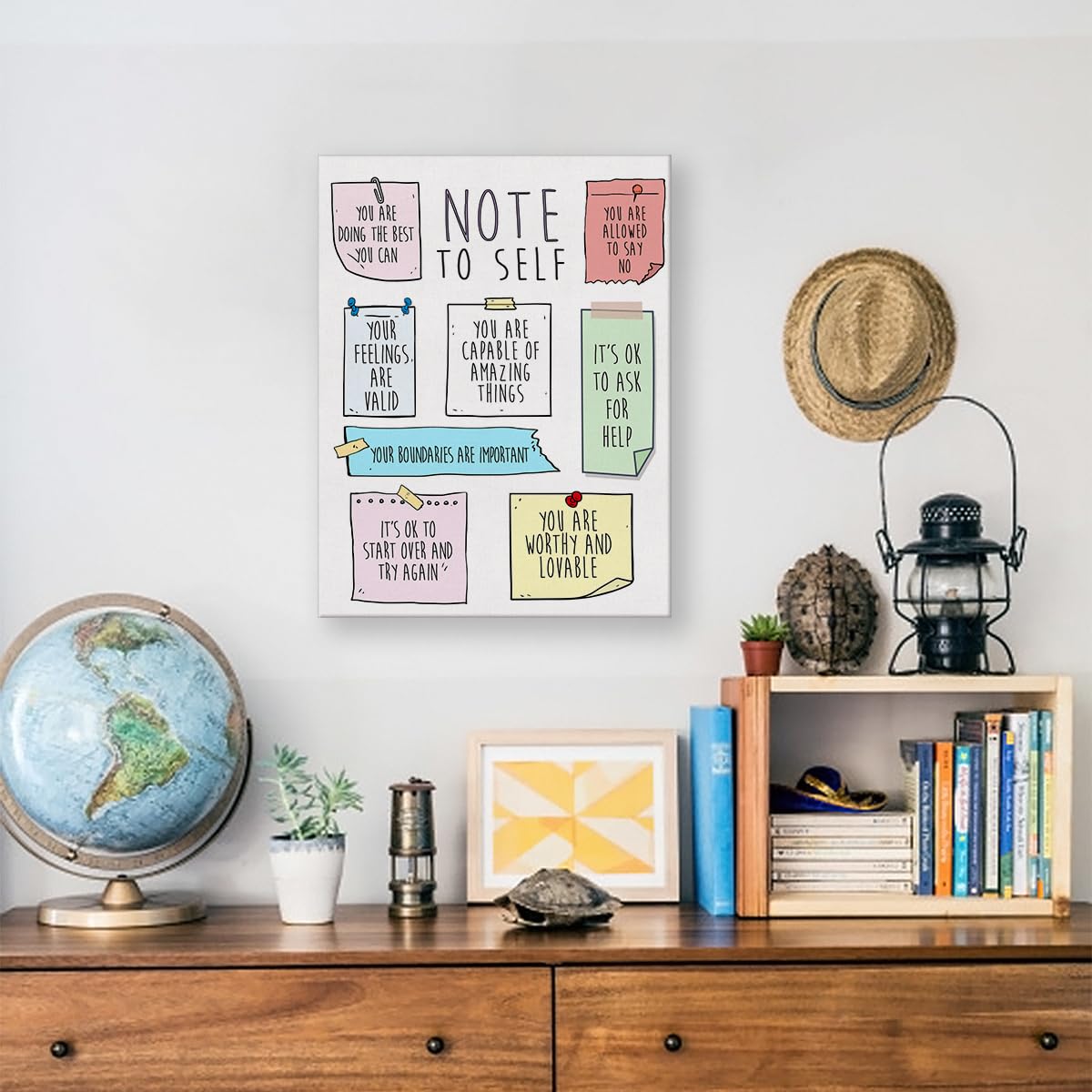 Mental Health Poster Canvas Wall Art For Therapy Office Decor - Positive Affirmations Note To Self Canvas Print Wall Art Paintin