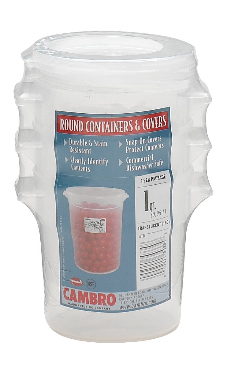 Cambro 1-Quart Round Food-Storage Container With Lid, Set Of 3