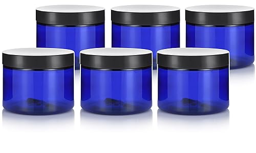 JUVITUS Cobalt Blue 8 oz / 250 ml PET (BPA Free) Plastic Jar (6 pack)