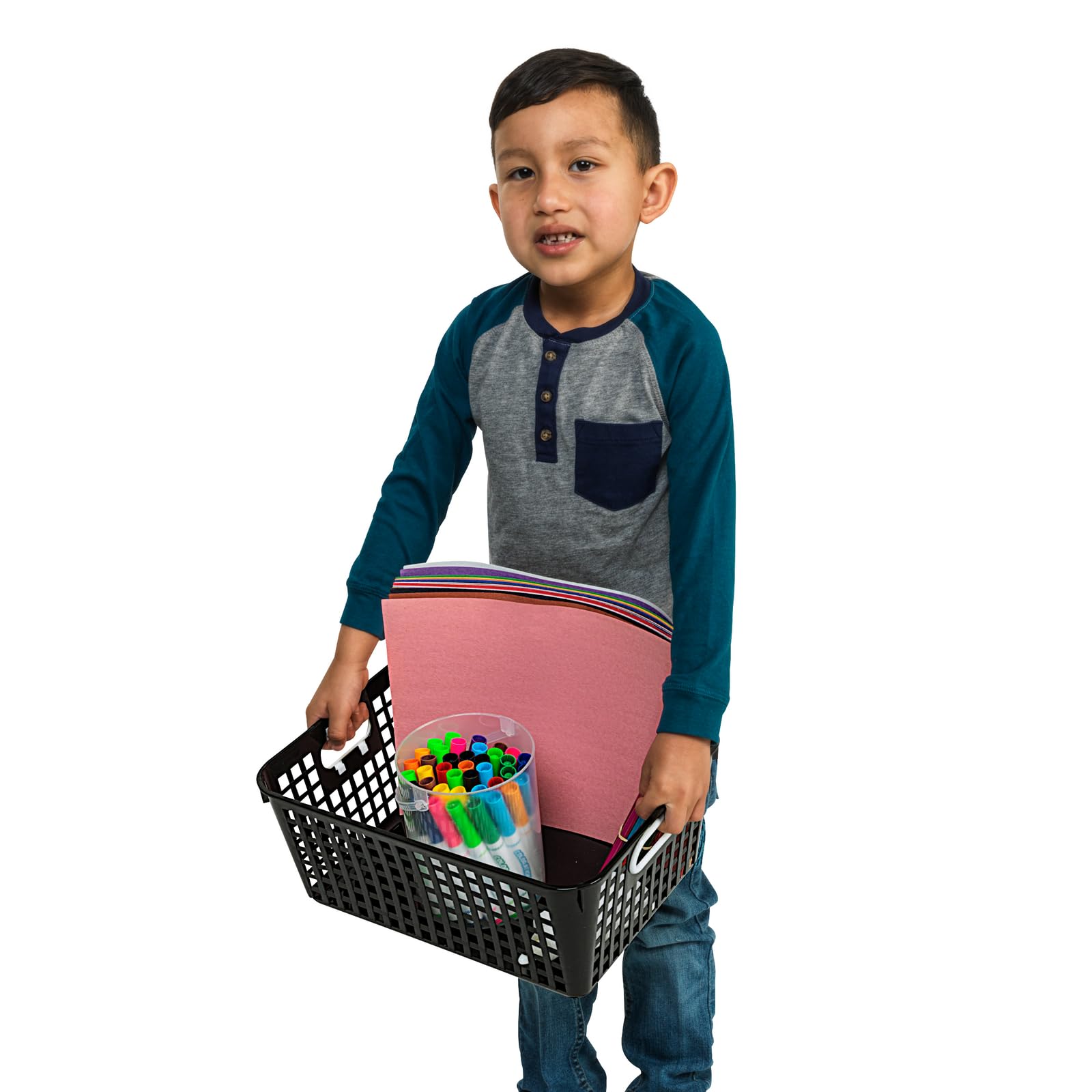 Really Good Stuff - 160016Bk Multi-Purpose Plastic Storage Baskets For Classroom Or Home Use - Stackable Mesh Plastic Baskets Wi