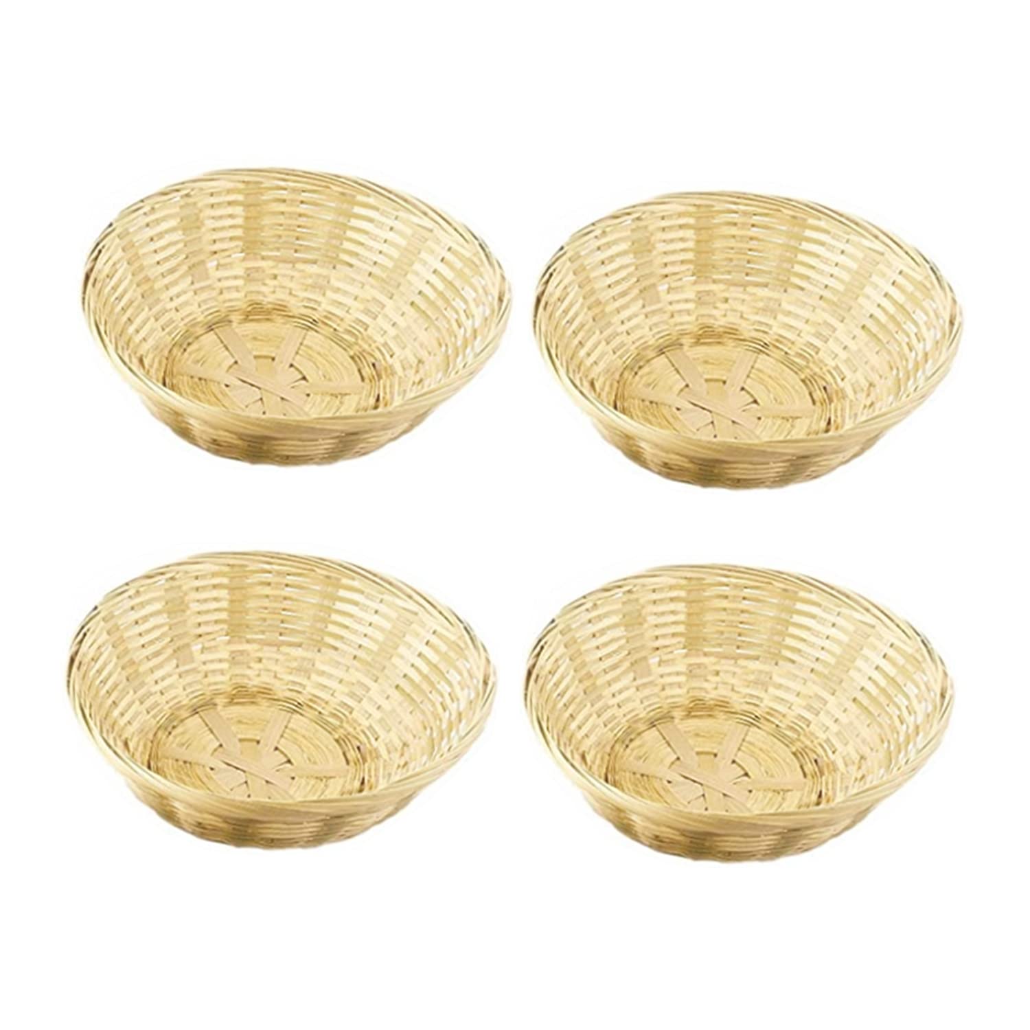 LONG XIN SERIES 4 Pcs 9 Inches Small Round Basket Storage Organizers Bamboo Handmade Basket for Kitchen Organization Stackable S