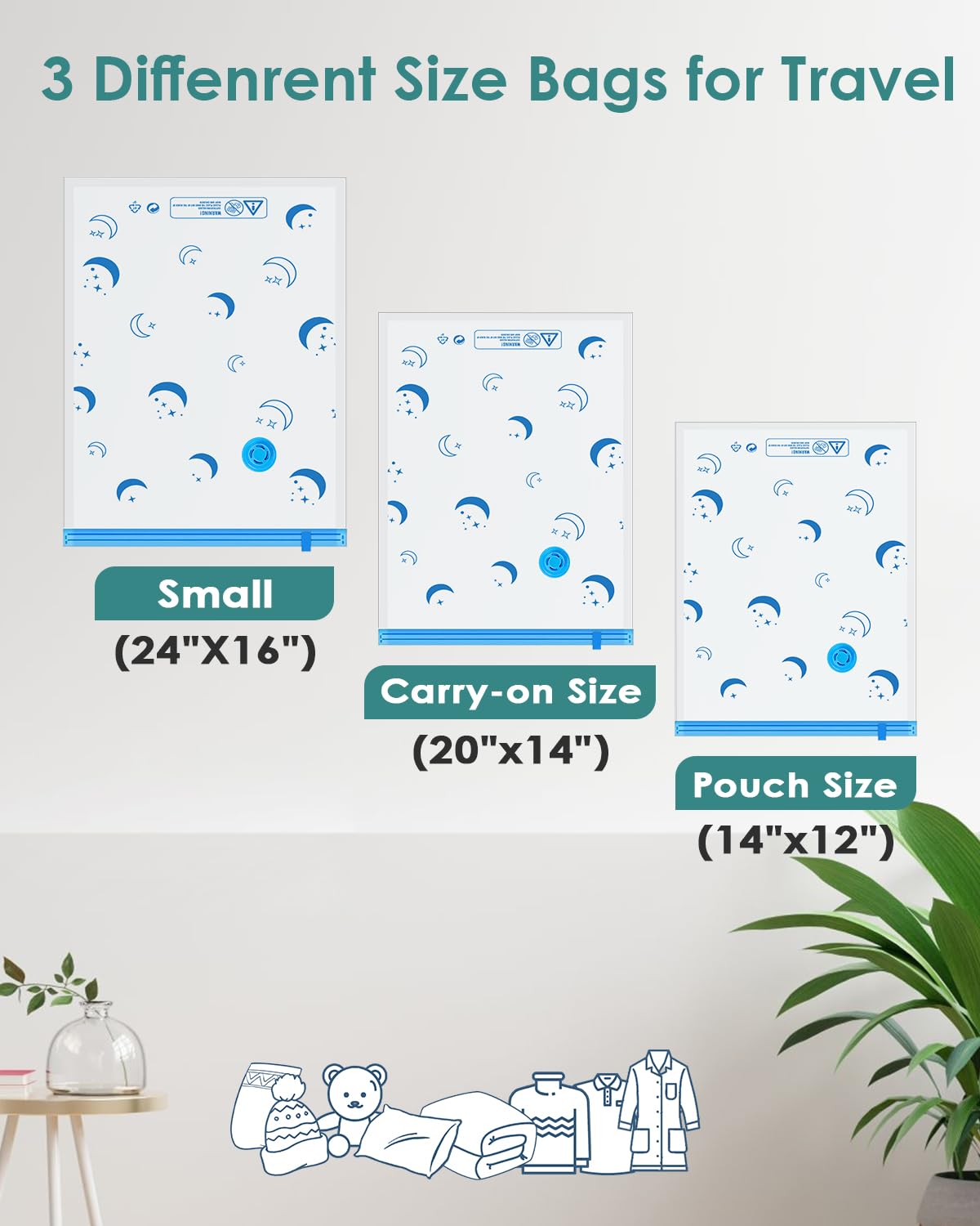 Vacuum Storage Bags For Travel, Combo 6 Pack Vacuum Sealed Bags With 1500Mah Portable Rechargeable Electric Pump For Clothes, Pi