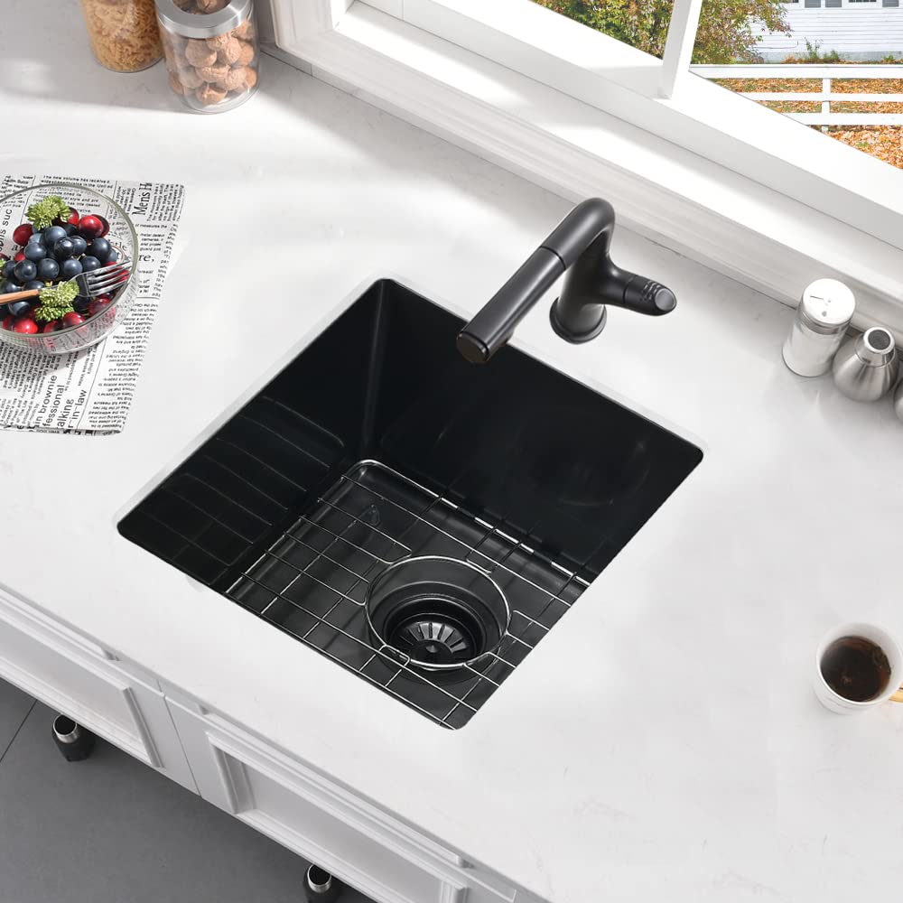 Black Undermount Bar Sink-Bokaiya 15X17 Inch Small Bar Sink Wet Bar Prep Sink Single Bowl 16 Gauge Stainless Steel Small Kitchen