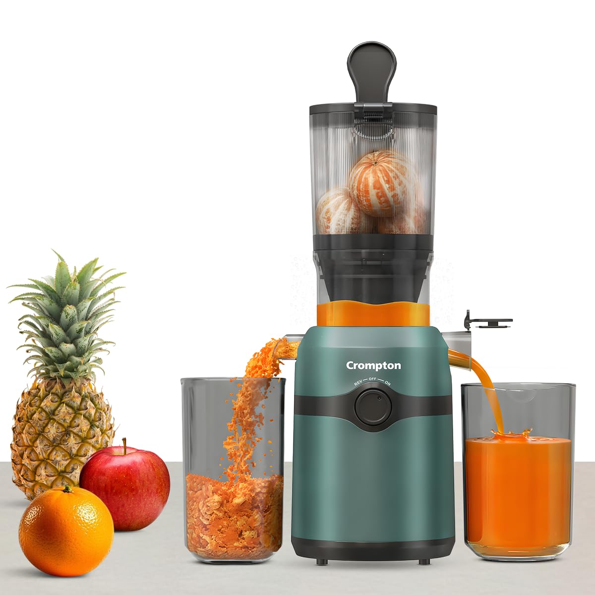 Crompton Ameo Fresh | Cold Press Juicer | 200 W Slow Juicing Motor | Juicer | Nutri Fresh Technology | Juicing Jar | Pulp Collec