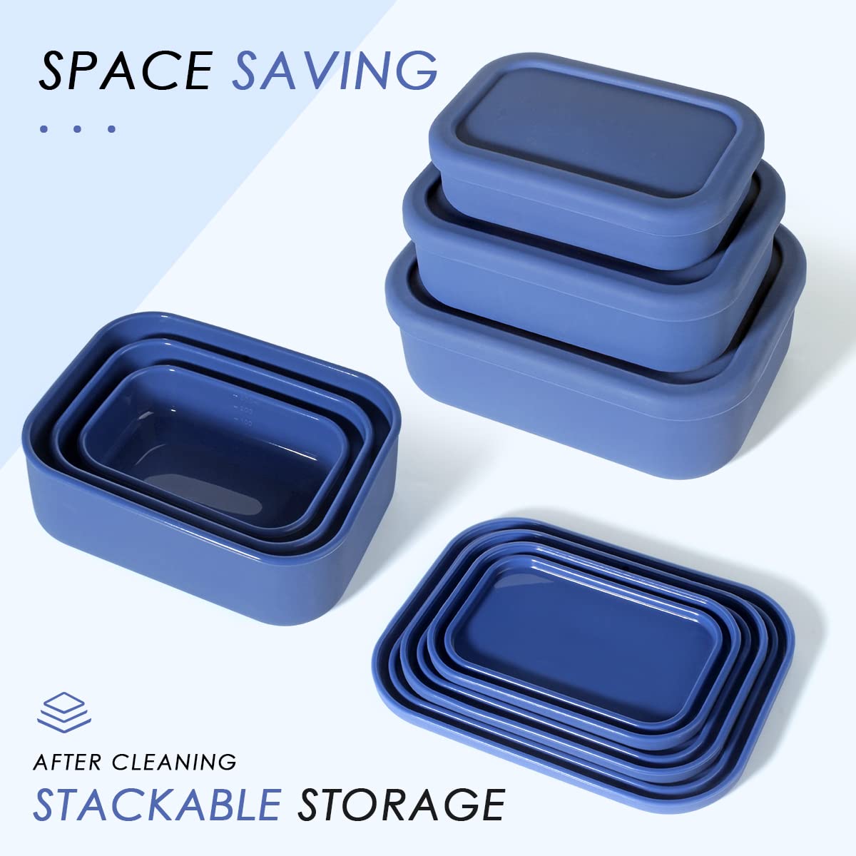 Keweis Silicone Food Storage Containers, Set Of 3 Silicone Bento Lunch Box Containers With Lids, Hard-Shell Silicone, Airtight,