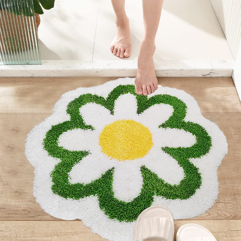 YRXRUS Flower Bath Mat, Green Bathroom Rug, Beauty Bath Mats, Ultra Soft Microfiber Bath Rug, Machine Washable Flower Rug, Showe