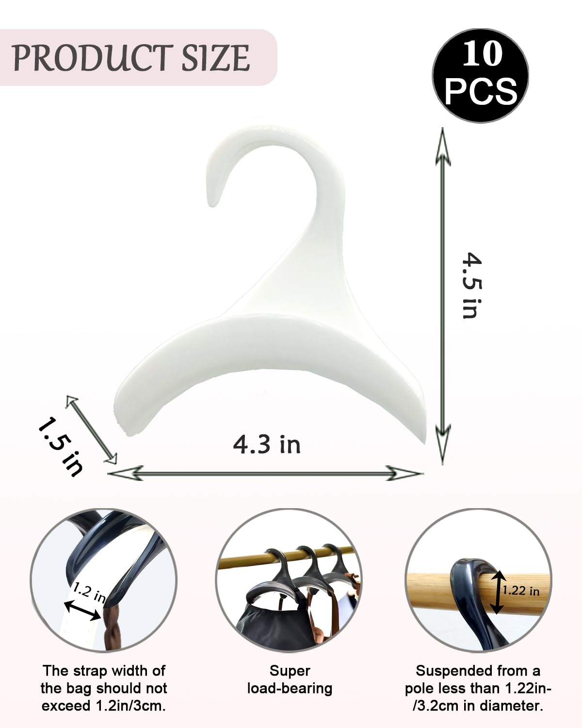 Seebrider Bag Hanger For Closet, Purse Holder White Backpack Hanger Hook For Organizer Storage Purses Tote Bag Backpacks Handbag