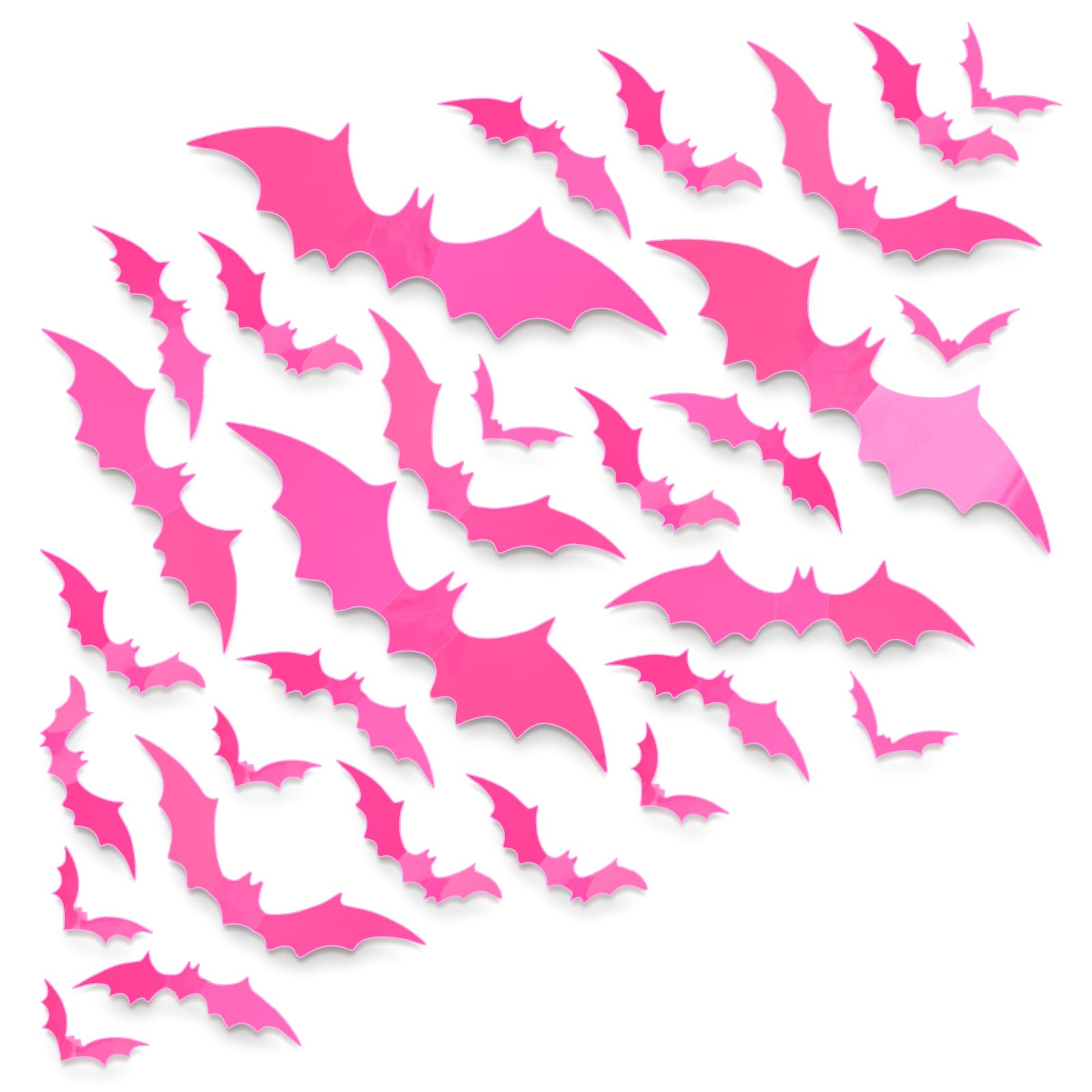 Whaline 72Pcs Halloween Bat Wall Stickers Hot Pink Plastic Waterproof Decorative Decals 3D Wall Decoration With Foam Stickers Fo