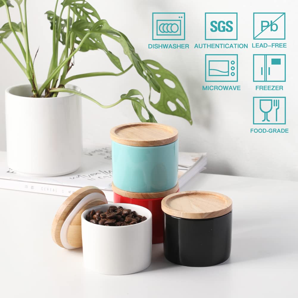 Sweejar Kitchen Canisters Ceramic Food Storage Jar, Stackable Containers With Airtight Seal Wooden Lid For Serving Ground Coffee