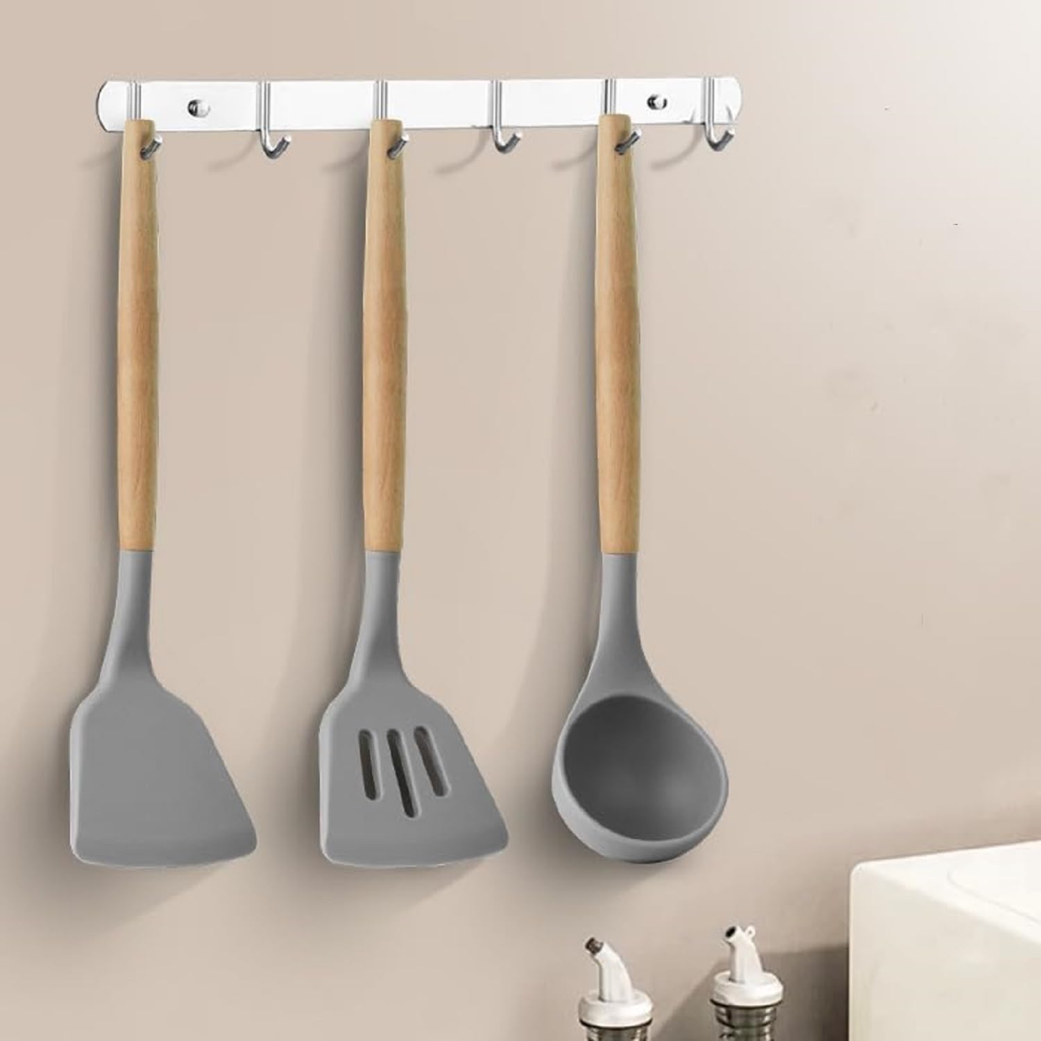Kitchen Utensil Set With Wooden Handles  Spatula, Slotted Turner And Ladle (3 Pieces)