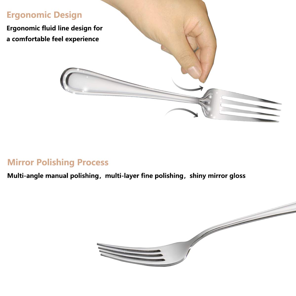 Faderic Dinner Forks,6-Pieces Table Forks,Cutlery Forks Stainless Steel 8-Inch,Silver,Round Handle