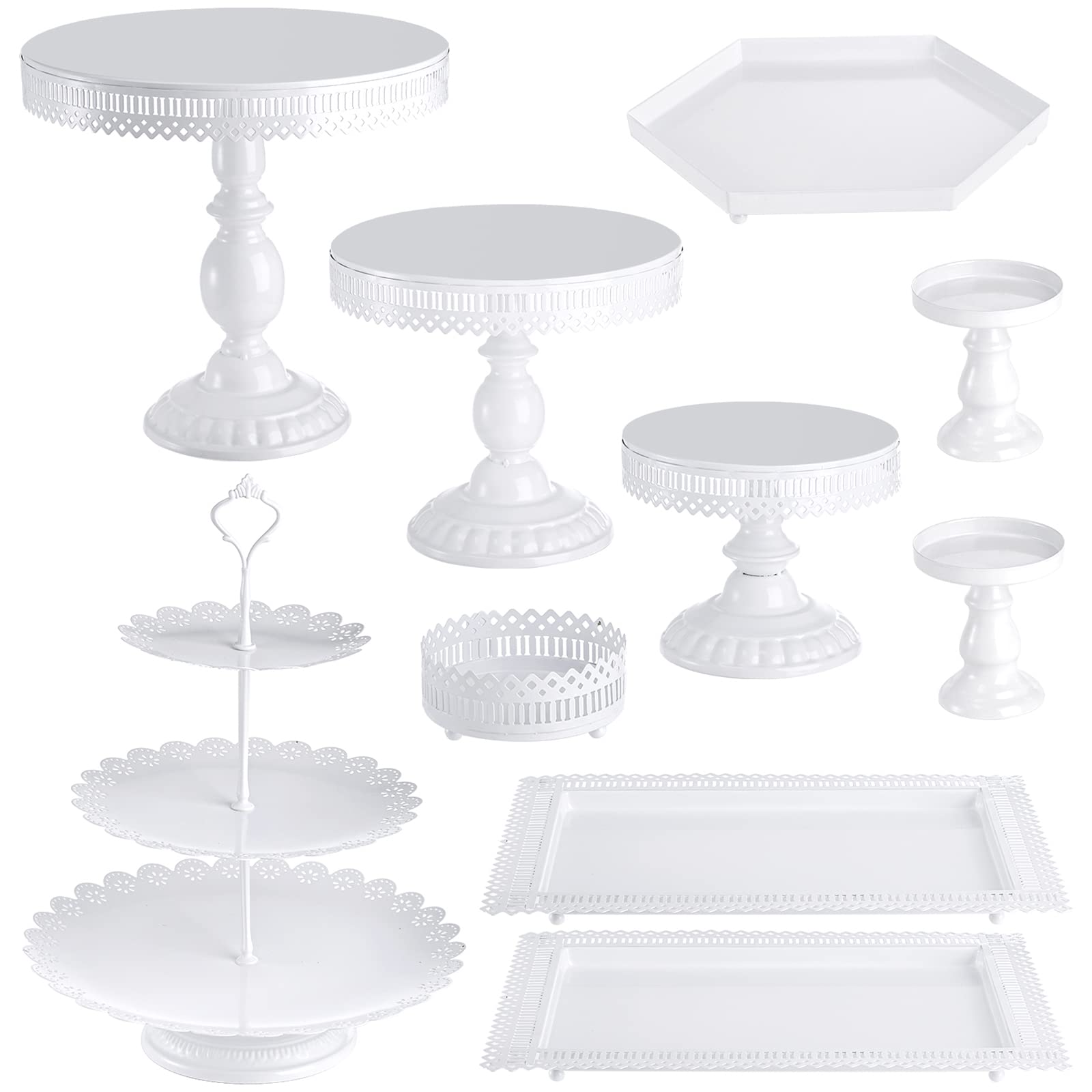 Hedume 10-Set Cake Stands, Metal Cupcake Stand Set With Multiple Combination Styles, Dessert Plate Cake Serving Tray Candy Fruit