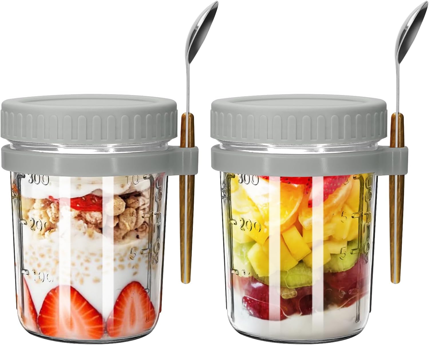 Patzy 2Pcs Overnight Oats Containers With Lids And Spoons 350Ml Glass Mason Jars For Overnight Oats Leak Proof Oatmeal Containe