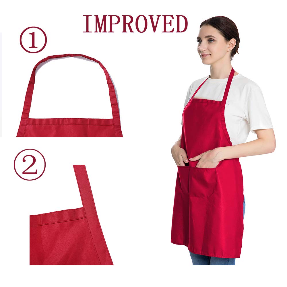 Loyhuang Total 6Pcs Red Aprons Bulk For Women Unisex Plain Colour Bib Aprons With 2 Front Pockets Washable Apron For Painting Co