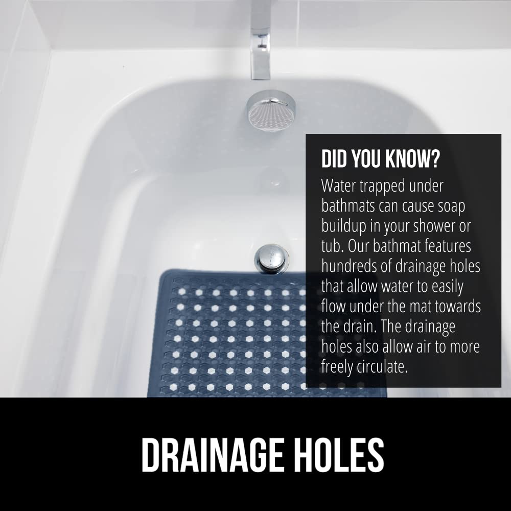 Gorilla Grip Patented Shower and Bath Mat  35x16  Machine Washable Bathtub Mats  Extra Large Bathmat  Drain Holes and Suction Cups to Keep Floor Clean  Soft on Feet  Bathroom Accessories  Navy Blue