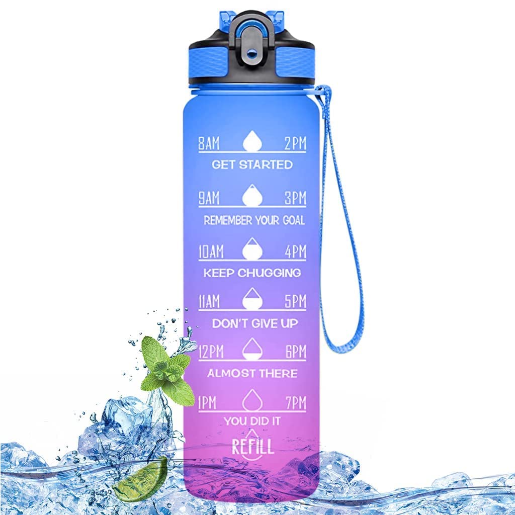 OXMEZA Water Bottles 1 Litre Sipper Bottle For Adults Motivational Water Bottle Sipper With Straw & Time For Gym Office School H