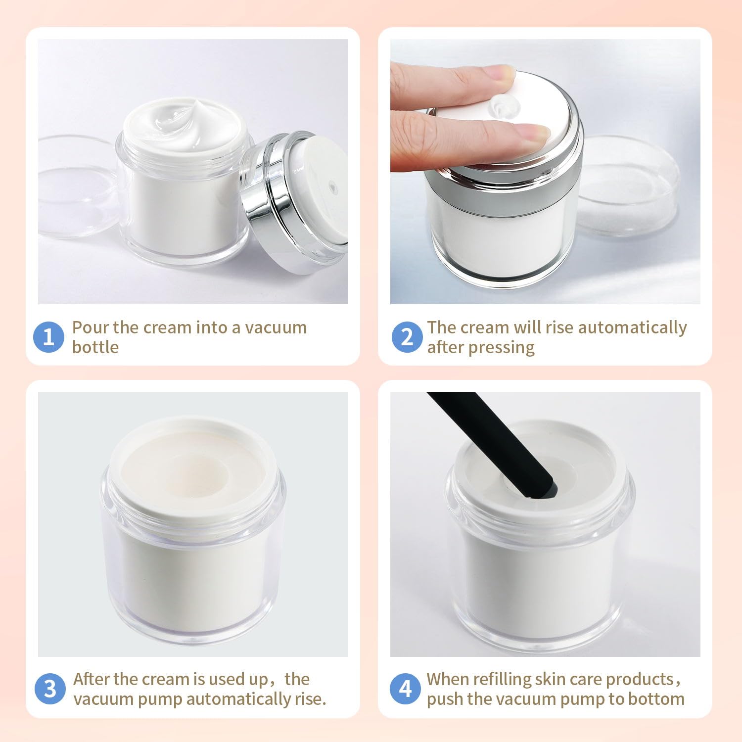 Generic Airless Pump Jars Set, 0.5Oz /1Oz /1.7Oz Empty Refillable Cosmetic Pump Jars Bottles Lotion Cream Dispenser Portable Tra