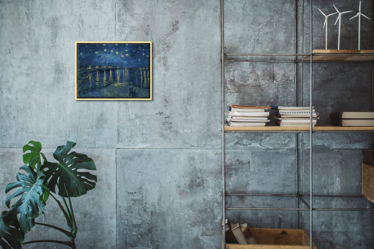 Wieco Art Framed Art Canvas Prints Of Starry Night Over The Rhone Canvas Prints Wall Art By Van Gogh Paintings Reproduction Abst