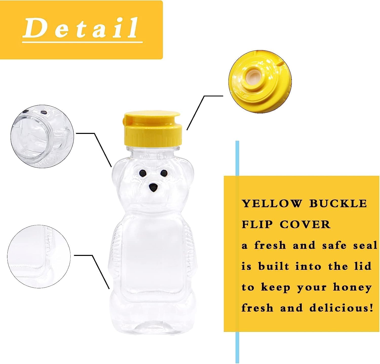 Kayno 8Oz Plastic Bear Honey Bottle Jars, Empty Honey Squeeze Bottle With Flip-Top Lid For Storing And Dispensing, Yellow Flap C