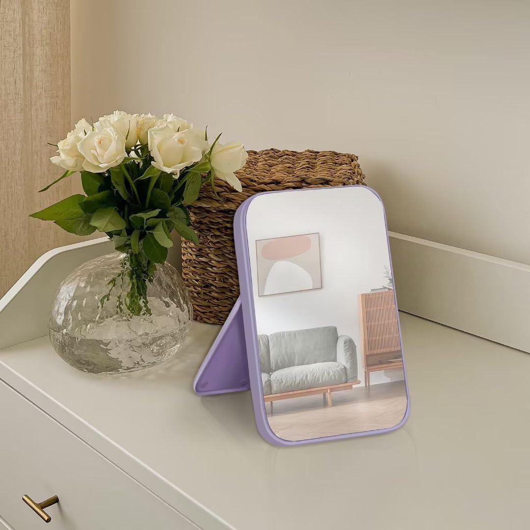 Yatnks 8-Inch Table Desk Vanity Makeup Mirror, Simple Portable Travel Mirror With Stand, Standing And Wall Hanging Dual-Use, Pur
