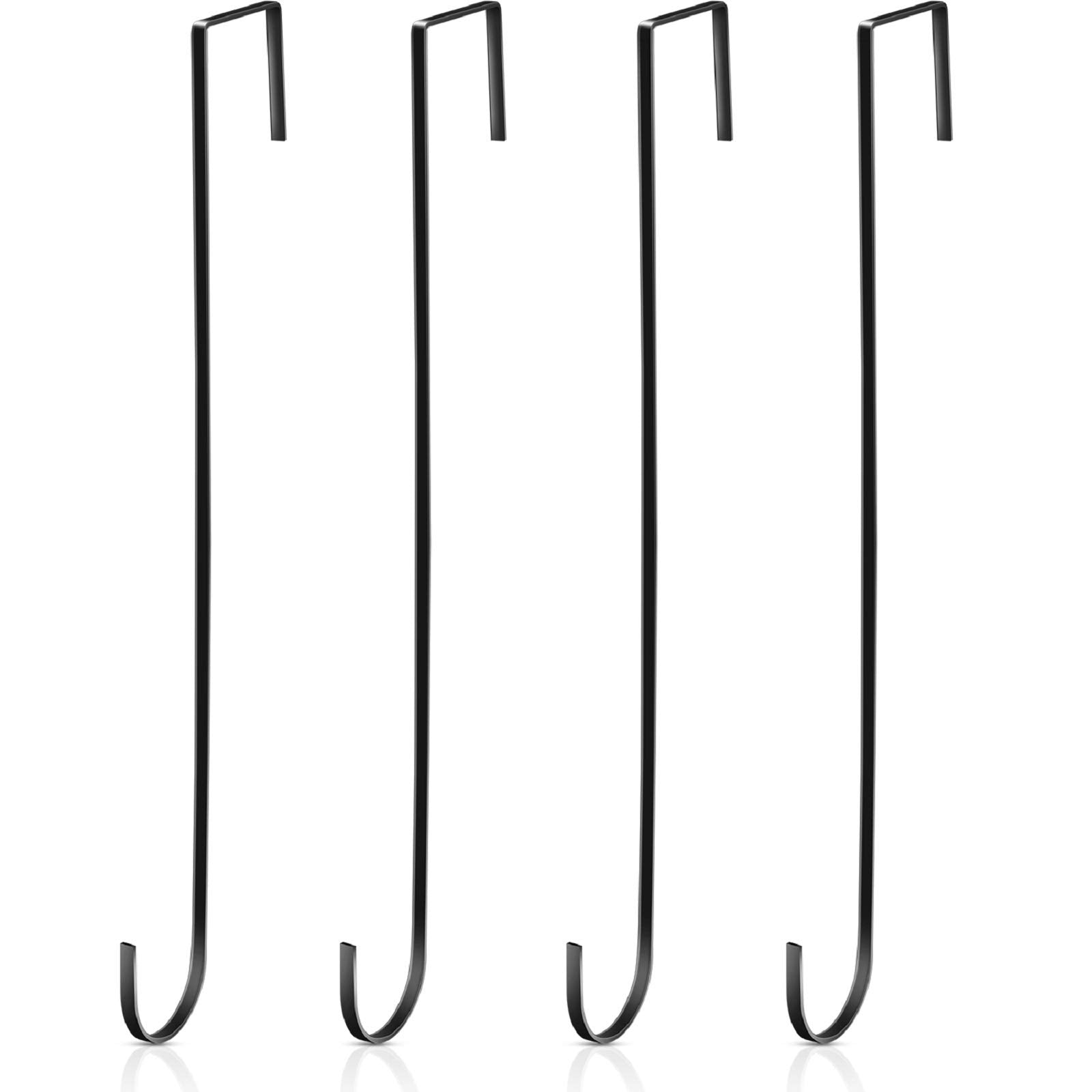 15 Inch Wreath Hanger Hooks Over Door Metal Hooks Practical Clothes Towel Hanger Hooks for Christmas Front Door Decorations (Bla