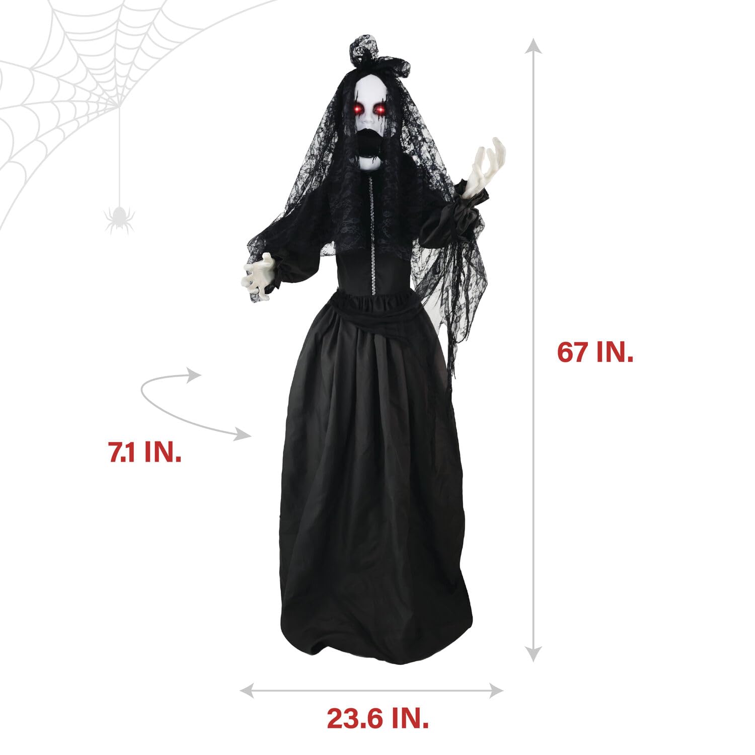 Haunted Hill Farm Lifesize 5.5-Ft Animatronic Scary Demon Bride with Touch Activated Lights and Sound, Battery-Operated Indoor o