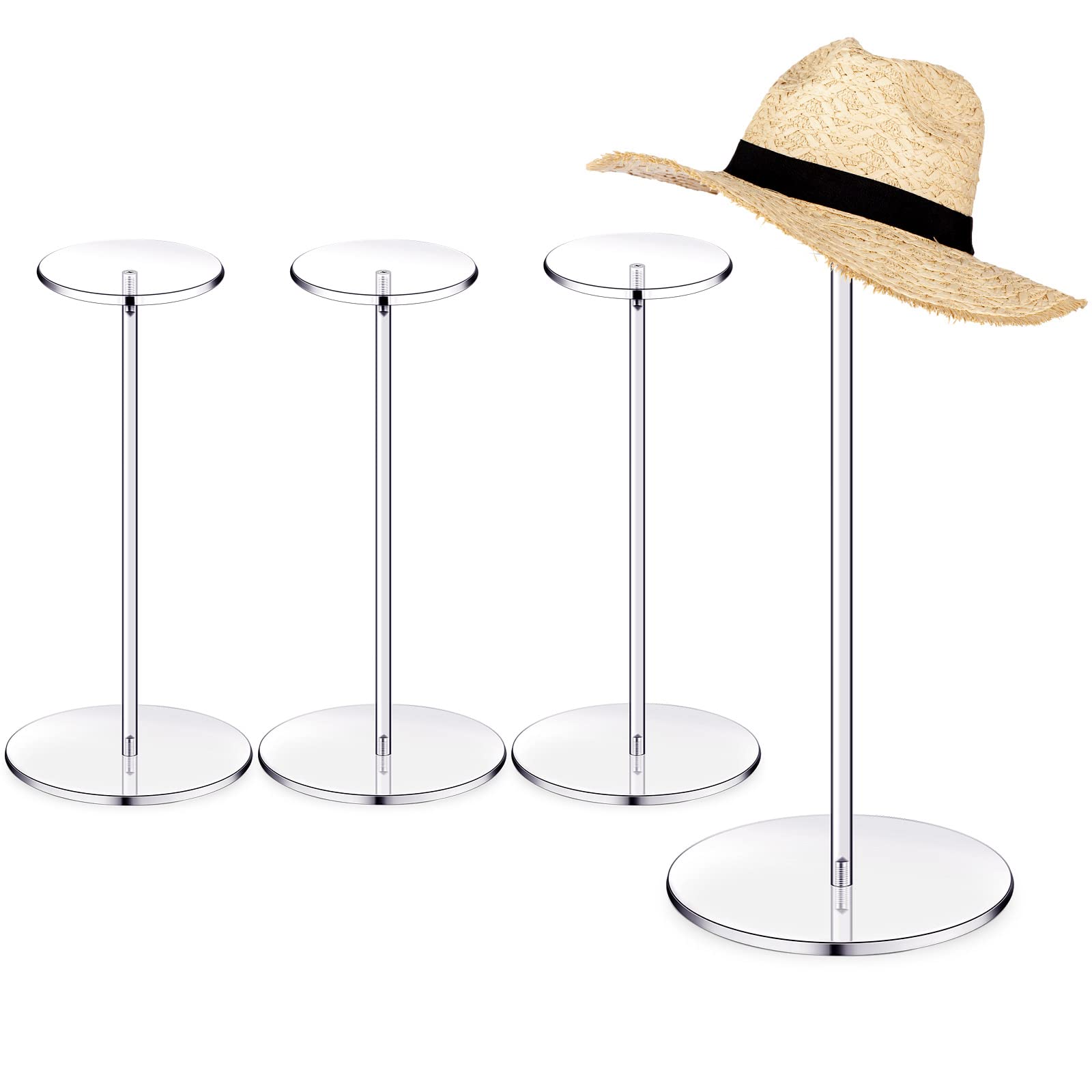 Chunful 4 Sets Acrylic Hat Stand Wig Display Rack Clear Pedestal Stand Baseball Hat Rack Stand Square Round Acrylic Risers For D