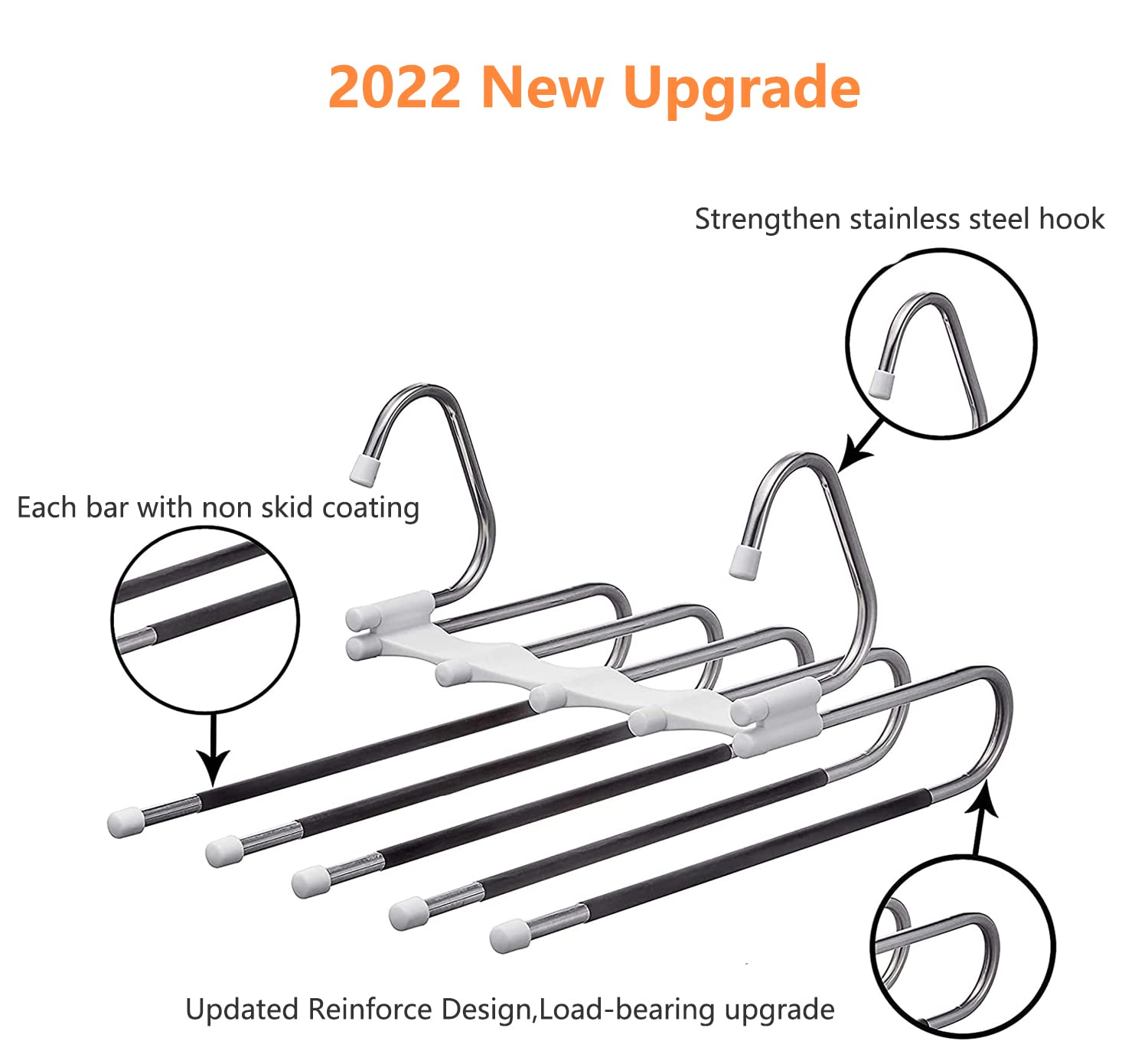 Upgrade Azeroth Pants Hangers 4 Pack Space Saving S-Type Stainless Steel Clothes Pants Hangers,Anti-Slip Design,Clothes Closet S