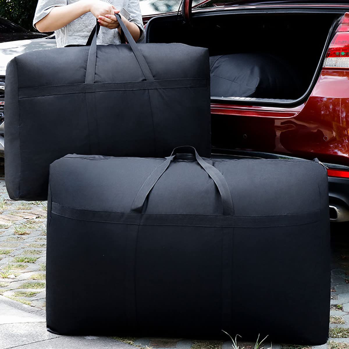 Iweik Canvas Extra Large Storage Bags Duffle Bags Organizer Bags For Space Saving Moving Storage (180L, Black)