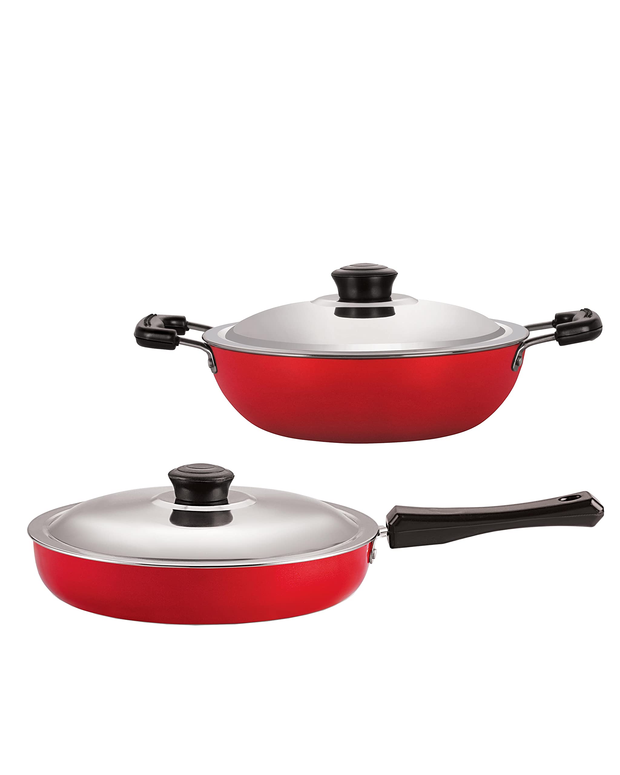 Nirlon Aluminium NonStick Cookware Set, 2  Pieces, Red And Black