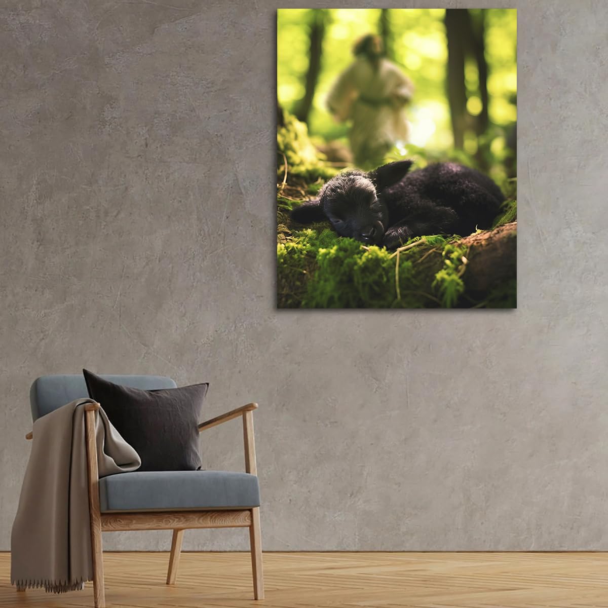 Jesus And Lamb Canvas Wall Art Jesus Runs For The Lost Sheep In Summer Forest Picture Wall Art Canvas Print Christian Home Decor