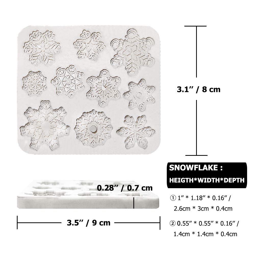 2 Pcs Fondant Silicone Molds, Cnymany 20 Cavity 3D Christmas Snowflake Mould Sugarcraft Cake Decoration Cupcake Topper Crafting