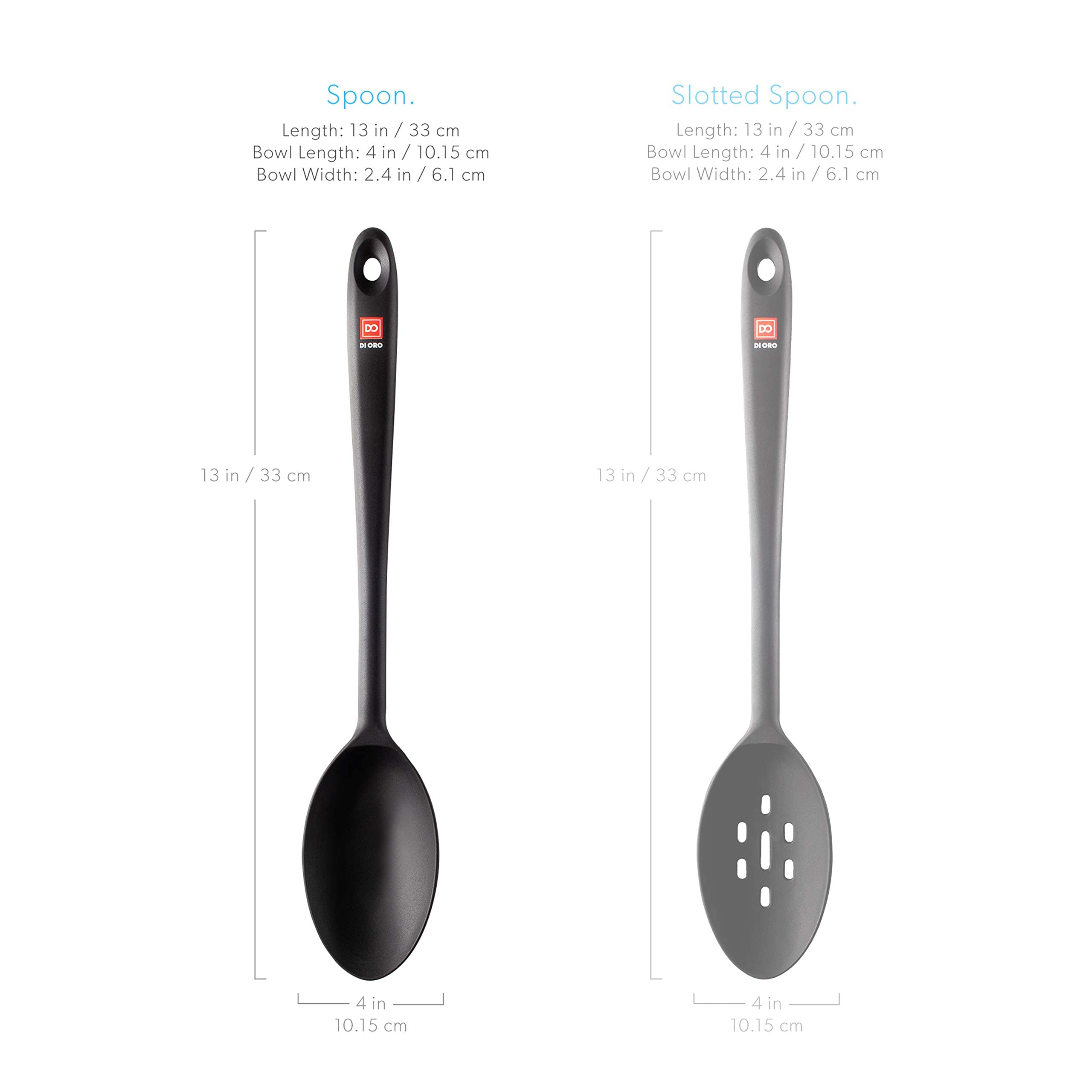 Di Oro Cooking Spoon - Solid Silicone Spoon 600F High Heat Nonstick Cookware Safe - Kitchen Spoon For Cooking & Baking - Large S