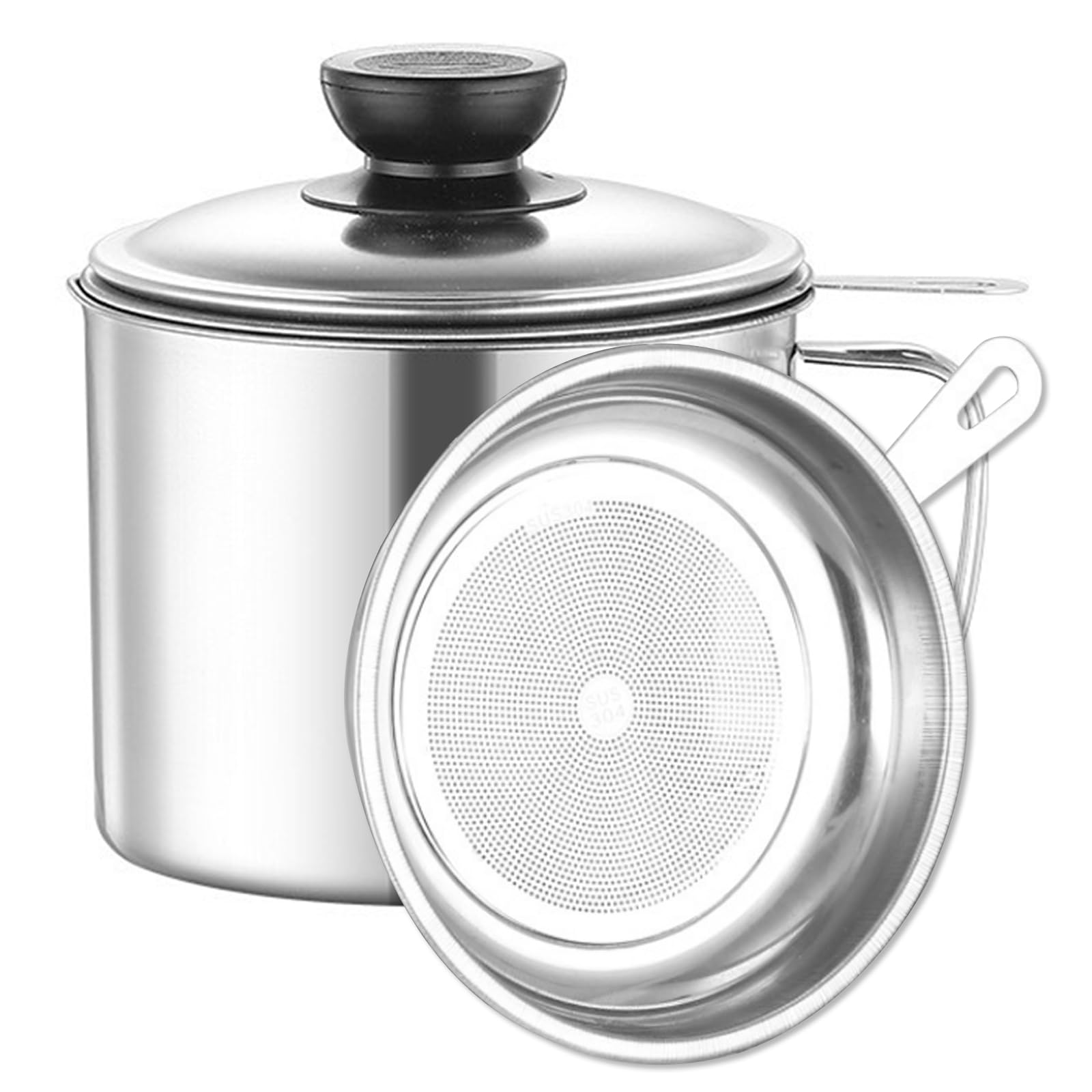 Stainless Steel Oil Filter Household Cooking Oil Storage Can with Fine Mesh Lid Cooking Oil Fat Separator for Storing Frying Coo